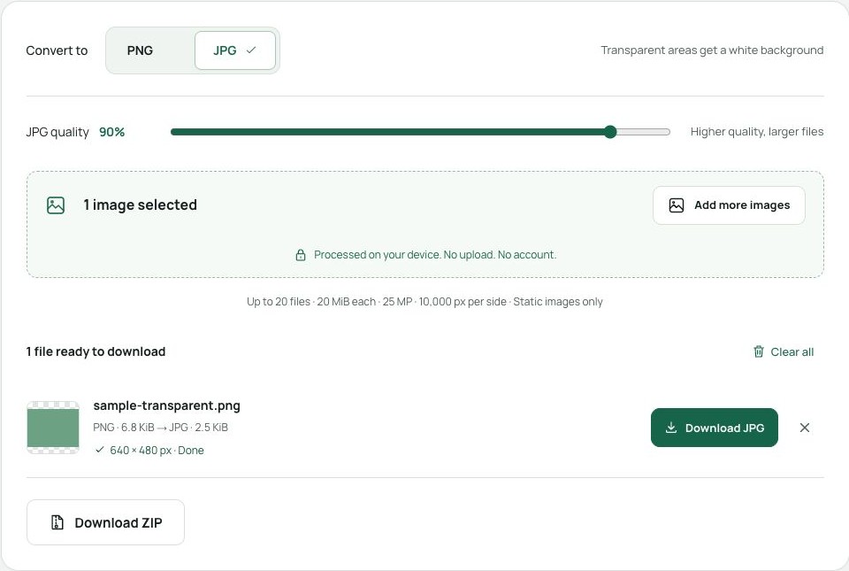 Example conversion in the English interface