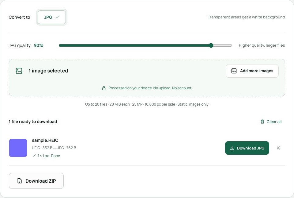 Example conversion in the English interface